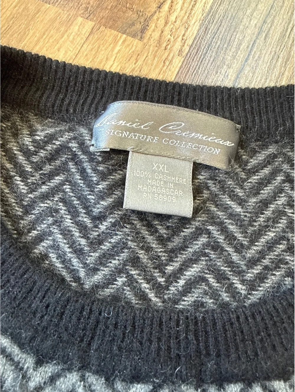 Daniel Cremieux Signature Herringbone Sweater Men's XXL 100% Cashmere Gray
